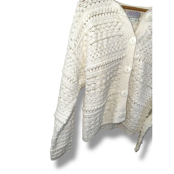 Vintage White Knit Cardigan Button Front Hand Knit Sweater Womens Medium - Picture 16 of 16